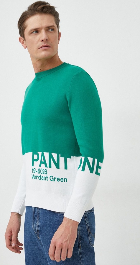 Zielony sweter United Colors Of Benetton z dzianiny