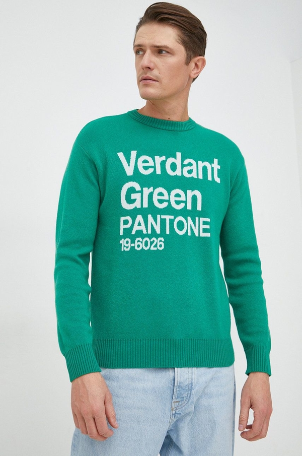 Zielony sweter United Colors Of Benetton z wełny z okrągłym dekoltem