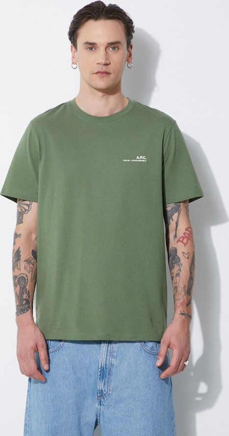 Zielony t-shirt A.P.C. z nadrukiem w stylu casual z bawełny