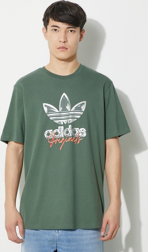 Zielony t-shirt Adidas Originals w sportowym stylu z bawełny