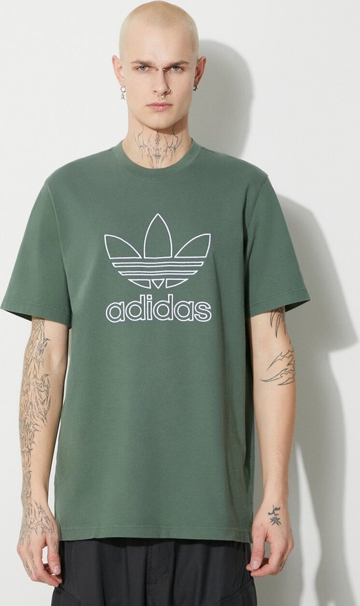 Zielony t-shirt Adidas Originals w sportowym stylu z bawełny z krótkim rękawem