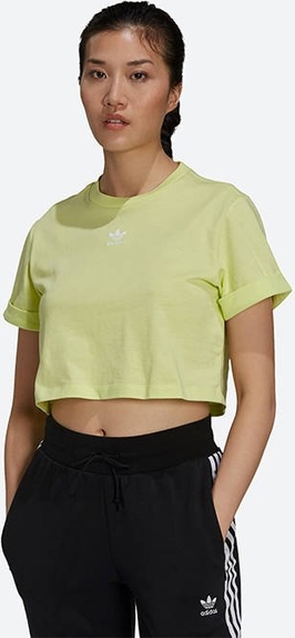 Zielony t-shirt Adidas Originals z okrągłym dekoltem z krótkim rękawem w sportowym stylu