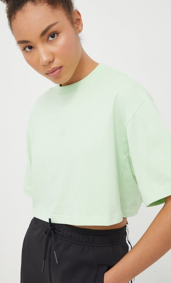 Zielony t-shirt Adidas w stylu casual z krótkim rękawem