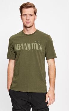 Zielony t-shirt Aeronautica Militare w młodzieżowym stylu z krótkim rękawem