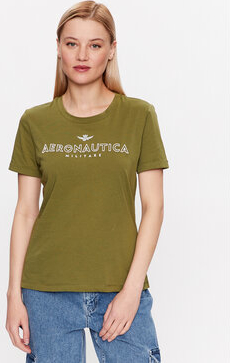 Zielony t-shirt Aeronautica Militare w młodzieżowym stylu z krótkim rękawem z okrągłym dekoltem