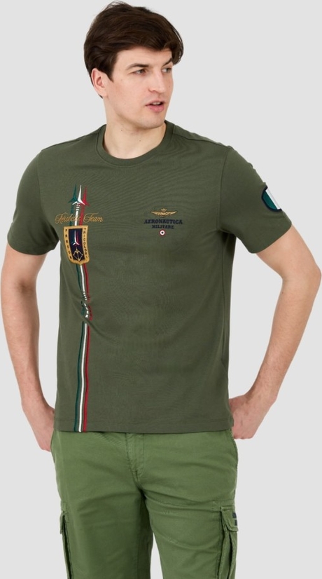 Zielony t-shirt Aeronautica Militare w stylu casual z krótkim rękawem