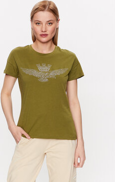 Zielony t-shirt Aeronautica Militare z krótkim rękawem