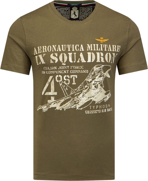 Zielony t-shirt Aeronautica Militare z krótkim rękawem z bawełny w młodzieżowym stylu