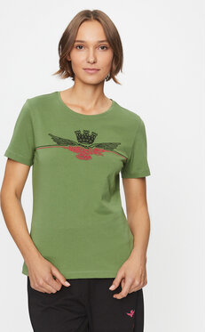 Zielony t-shirt Aeronautica Militare z krótkim rękawem z okrągłym dekoltem