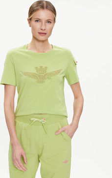 Zielony t-shirt Aeronautica Militare z okrągłym dekoltem