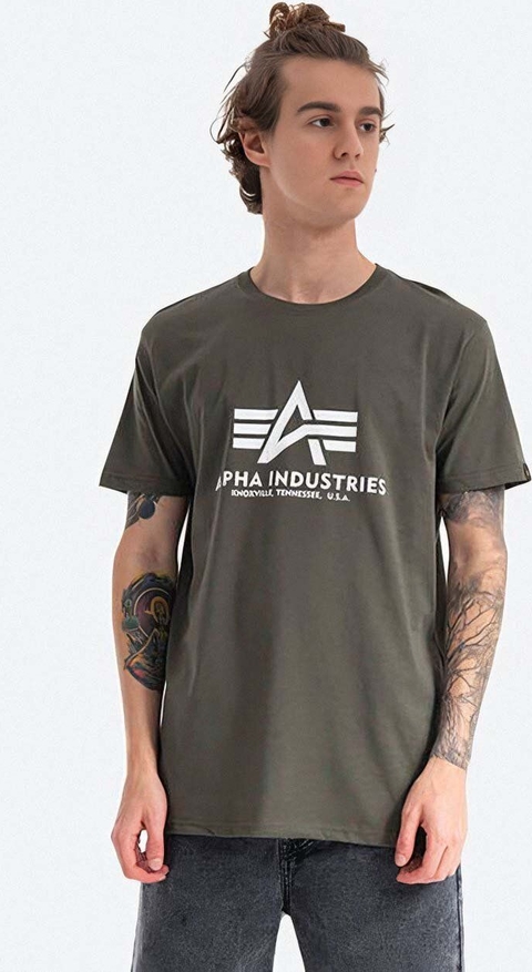 Zielony t-shirt Alpha Industries z bawełny w młodzieżowym stylu