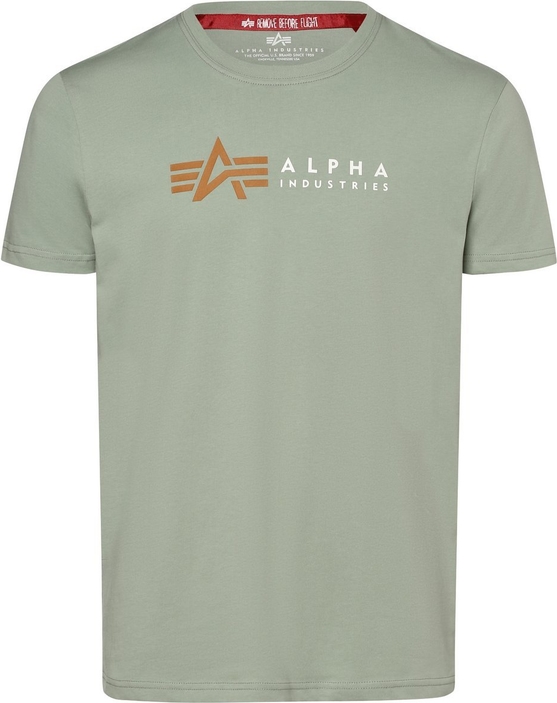 Zielony t-shirt Alpha Industries z dżerseju z krótkim rękawem z nadrukiem