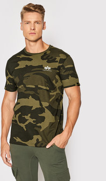 Zielony t-shirt Alpha Industries z krótkim rękawem w militarnym stylu