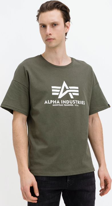 Zielony t-shirt Alpha Industries z krótkim rękawem w młodzieżowym stylu z bawełny