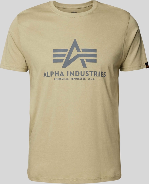 Zielony t-shirt Alpha Industries z nadrukiem z bawełny z krótkim rękawem