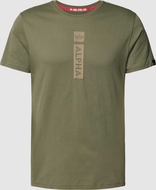 Zielony t-shirt Alpha Industries z nadrukiem z krótkim rękawem
