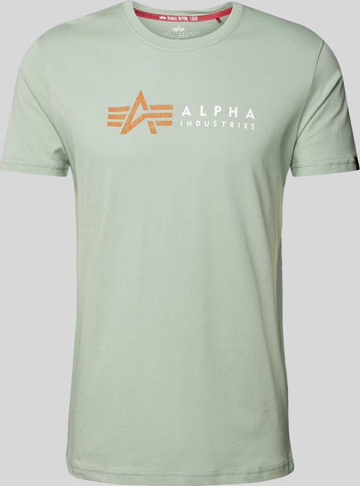 Zielony t-shirt Alpha Industries z nadrukiem z krótkim rękawem z bawełny
