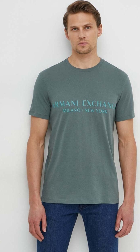 Zielony t-shirt Armani Exchange z nadrukiem z krótkim rękawem w młodzieżowym stylu