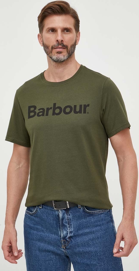 Zielony t-shirt Barbour z dzianiny z krótkim rękawem
