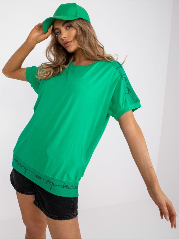 Zielony t-shirt Basic Feel Good z okrągłym dekoltem w stylu casual z krótkim rękawem
