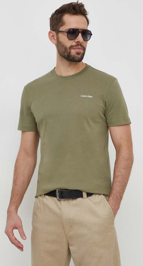 Zielony t-shirt Calvin Klein z krótkim rękawem w stylu casual z bawełny