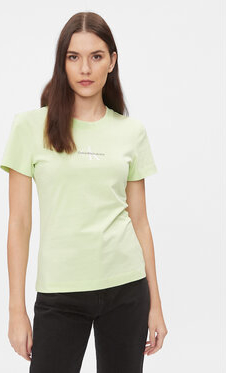 Zielony t-shirt Calvin Klein z krótkim rękawem z okrągłym dekoltem w stylu casual