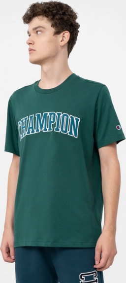 Zielony t-shirt Champion z nadrukiem z krótkim rękawem z bawełny