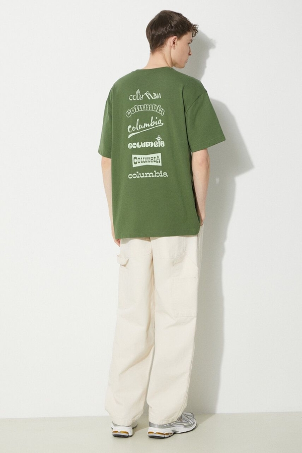 Zielony t-shirt Columbia z bawełny z krótkim rękawem w sportowym stylu