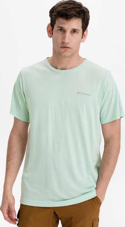 Zielony t-shirt Columbia z jedwabiu z krótkim rękawem w sportowym stylu