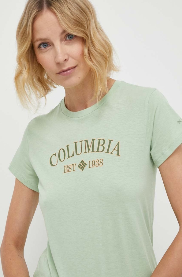 Zielony t-shirt Columbia z okrągłym dekoltem z krótkim rękawem
