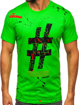 Zielony t-shirt Denley z dresówki w młodzieżowym stylu z nadrukiem
