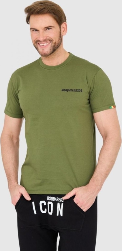 Zielony t-shirt Dsquared2 z bawełny z krótkim rękawem