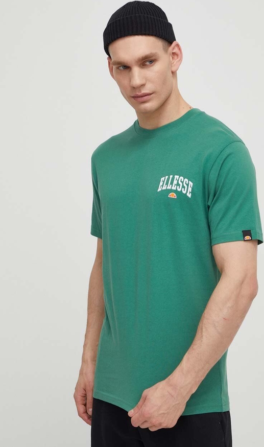 Zielony t-shirt Ellesse z krótkim rękawem z bawełny
