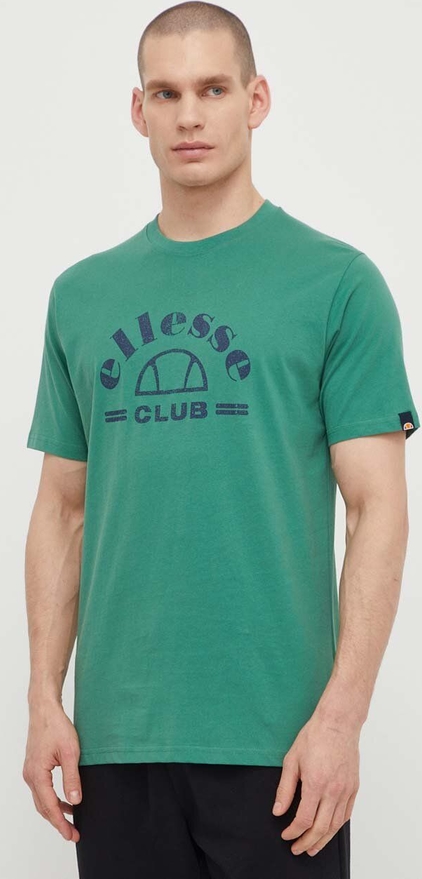 Zielony t-shirt Ellesse z nadrukiem z krótkim rękawem z bawełny