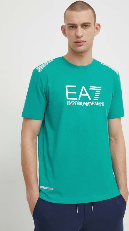 Zielony t-shirt Emporio Armani w młodzieżowym stylu z nadrukiem