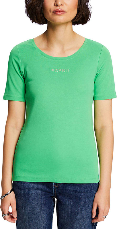Zielony t-shirt Esprit z bawełny z krótkim rękawem w młodzieżowym stylu
