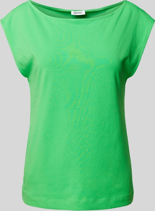 Zielony t-shirt Esprit z krótkim rękawem z okrągłym dekoltem z bawełny