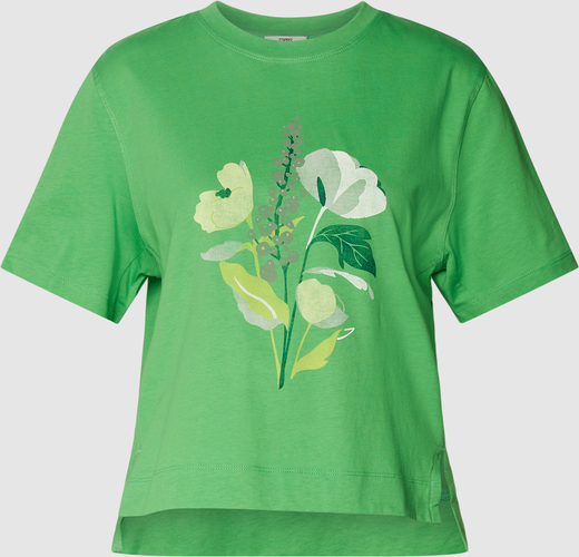 Zielony t-shirt Esprit z okrągłym dekoltem z krótkim rękawem z nadrukiem