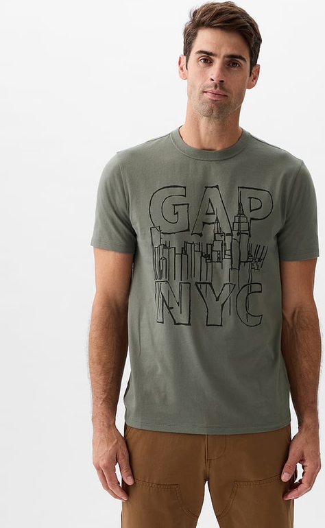 Zielony t-shirt Gap z bawełny w młodzieżowym stylu z krótkim rękawem