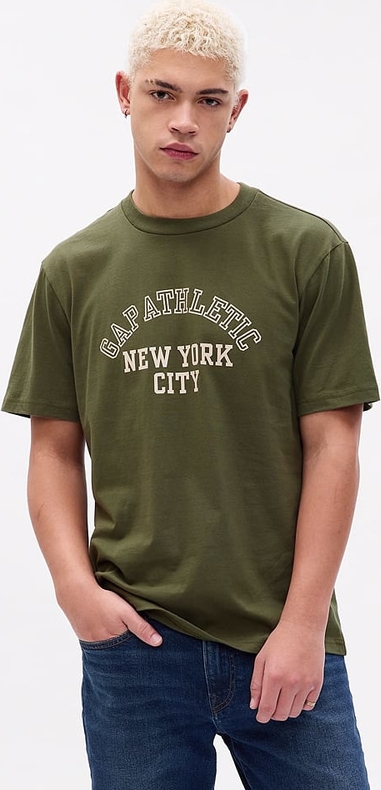 Zielony t-shirt Gap z krótkim rękawem w młodzieżowym stylu z bawełny