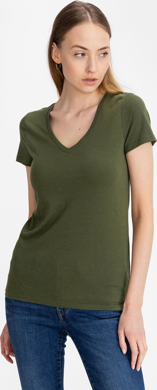 Zielony t-shirt Gap z krótkim rękawem z dekoltem w kształcie litery v w stylu casual