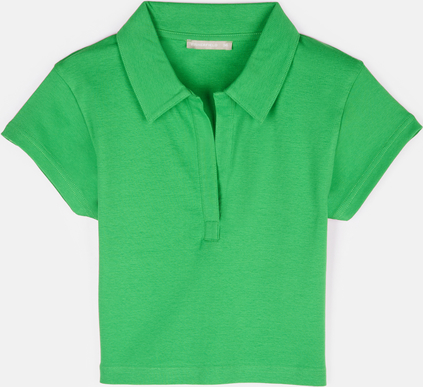 Zielony t-shirt Gate w stylu casual z krótkim rękawem z bawełny