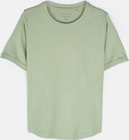 Zielony t-shirt Gate w stylu casual z okrągłym dekoltem z krótkim rękawem