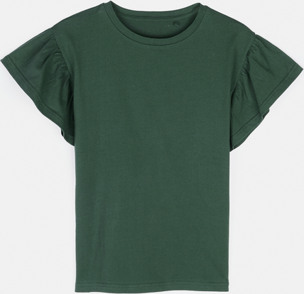 Zielony t-shirt Gate z bawełny w stylu casual z krótkim rękawem