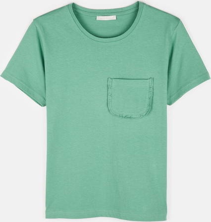 Zielony t-shirt Gate z bawełny z krótkim rękawem w stylu casual