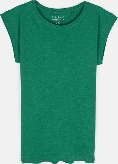 Zielony t-shirt Gate z krótkim rękawem z bawełny z okrągłym dekoltem