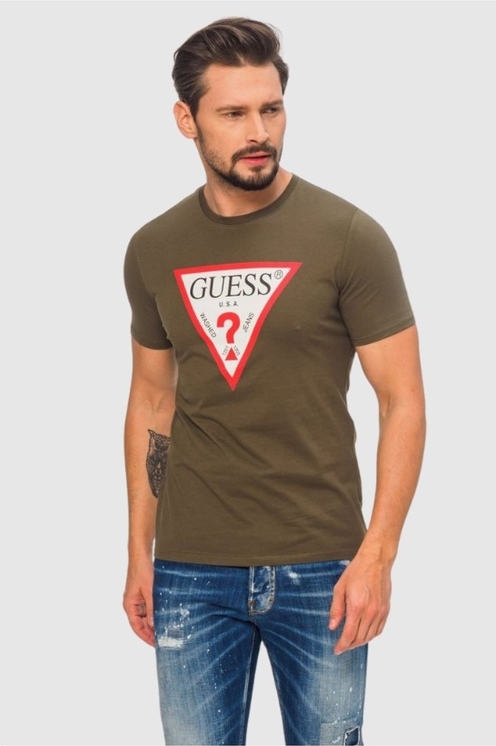 Zielony t-shirt Guess w młodzieżowym stylu z bawełny