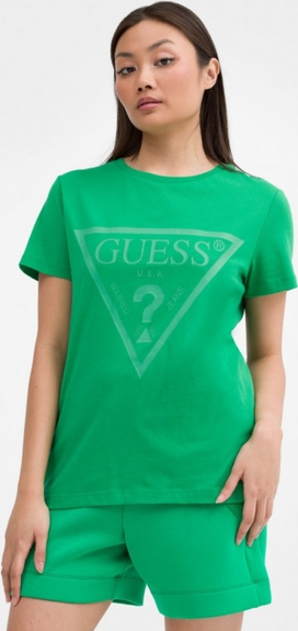 Zielony t-shirt Guess w młodzieżowym stylu z dzianiny z krótkim rękawem