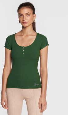 Zielony t-shirt Guess w stylu casual z okrągłym dekoltem