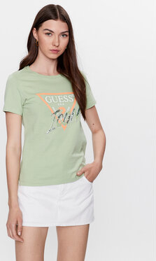 Zielony t-shirt Guess z okrągłym dekoltem